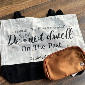 lululemon athletica Black and White Tote with Brown Pouch